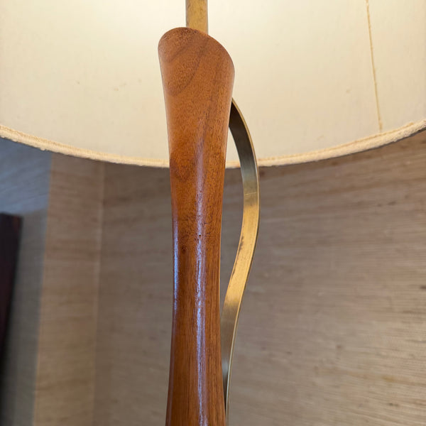 Pair of Italian Alabaster and Teak Table Lamps Original Shades and Finials