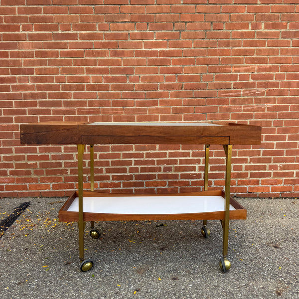 Vintage Salton Hotray Walnut & Brass Rolling Mid-Century Bar Serving Cart | Paul McCobb Style