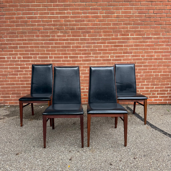 Set of 4 Vintage Dillingham Walnut & Black Leather Dining Chairs
