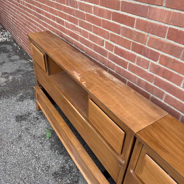 Pair of Broyhill Forward Walnut Full-Size Headboards & Footboard