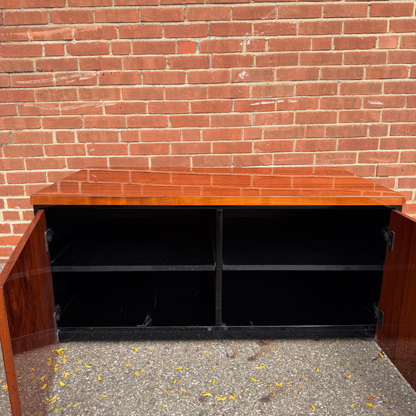 Vintage Henredon Petite Wood & Black Lacquer Media Cabinet