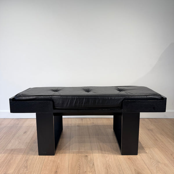 Columbian Leather and Ebonized Post Modern Bench