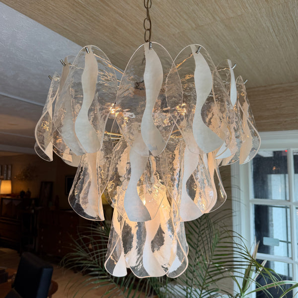 1970s Murano-Style Lucite and Chrome Waterfall Petal Chandelier