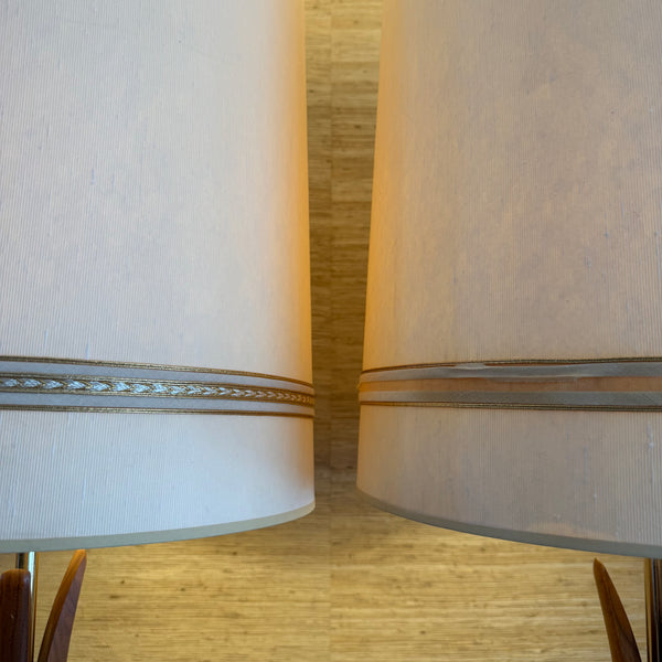 Pair of Sculptural Mid Century Modern Walnut and Brass Table Lamps