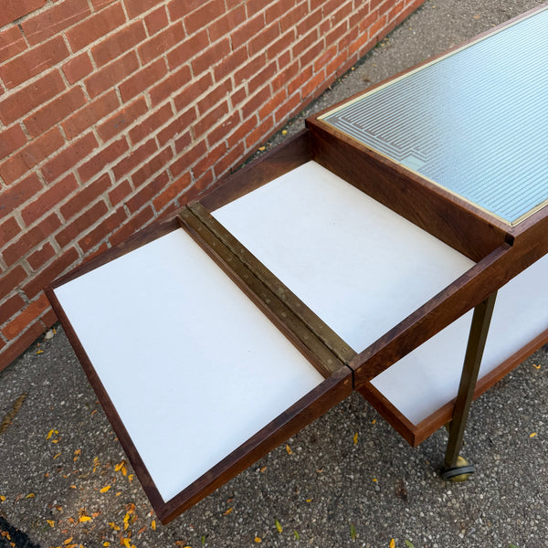 Vintage Salton Hotray Walnut & Brass Rolling Mid-Century Bar Serving Cart | Paul McCobb Style