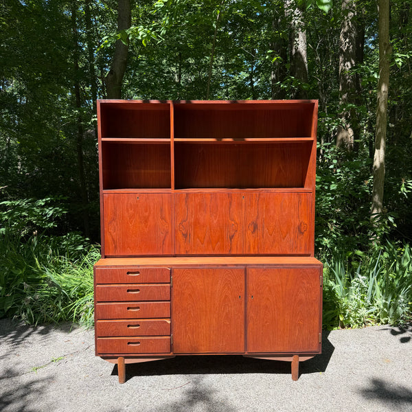 Danish Modern Two-Piece Bookshelf with Drop-Down Secretary Desk Top