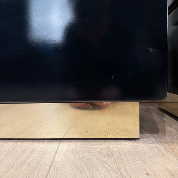 Pair of Black Lacquered Post Modern Nights Stands with Brass Accents