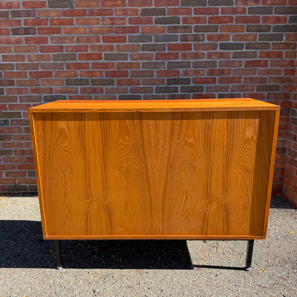 1960s Danish Modern NIPU Teak Tambour Door Storage Cabinet