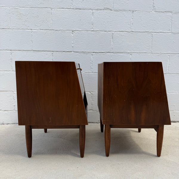 Pair of American of Martinsville “Dania” Walnut Drop-Down Nightstands