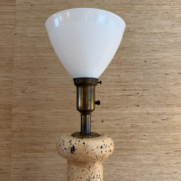 Mid Century Modern Tall Cork and Brass Table Lamp