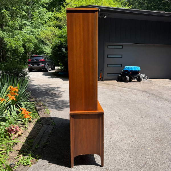 Kent Coffey Perspecta Walnut Hutch China Cabinet with Rosewood Pulls
