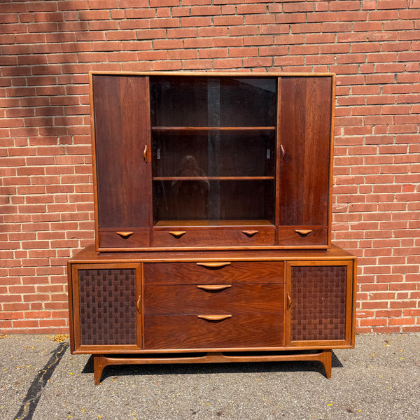 Warren Church for Lane Perception Walnut Basket Weave Two-Piece Hutch