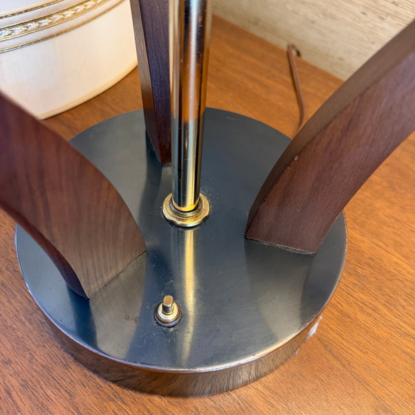 Pair of Sculptural Mid Century Modern Walnut and Brass Table Lamps