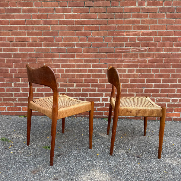 Pair of 1960s Arne Hovmand Olsen for Mogens Kold Teak Woven Side Chairs