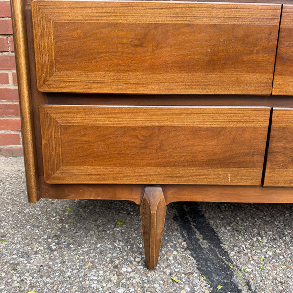 American of Martinsville Walnut Lowboy Dresser with Mirror