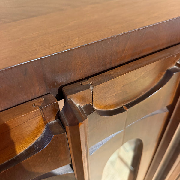 Vintage Tobago Brutalist Mid-Century Modern Walnut Display Cabinet on Custom Legs