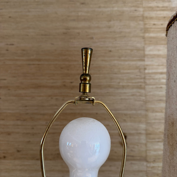 Pair of Italian Alabaster and Teak Table Lamps Original Shades and Finials