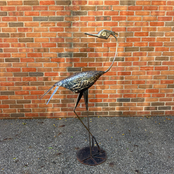 Vintage Handcrafted Metal Crane or Heron Garden Sculpture