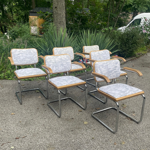 Set of 6 Vintage Cesca Style Chrome & Upholstered Cantilever Dining Chairs