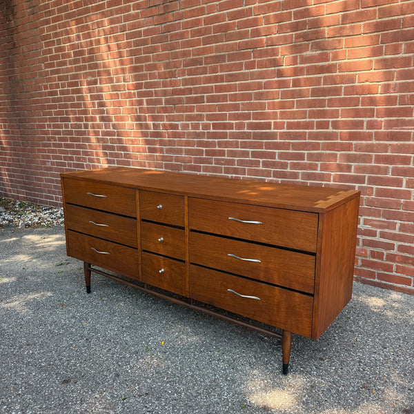 Lane Acclaim Walnut 9-Drawer Lowboy Dresser by Andre Bus for Lane Furniture