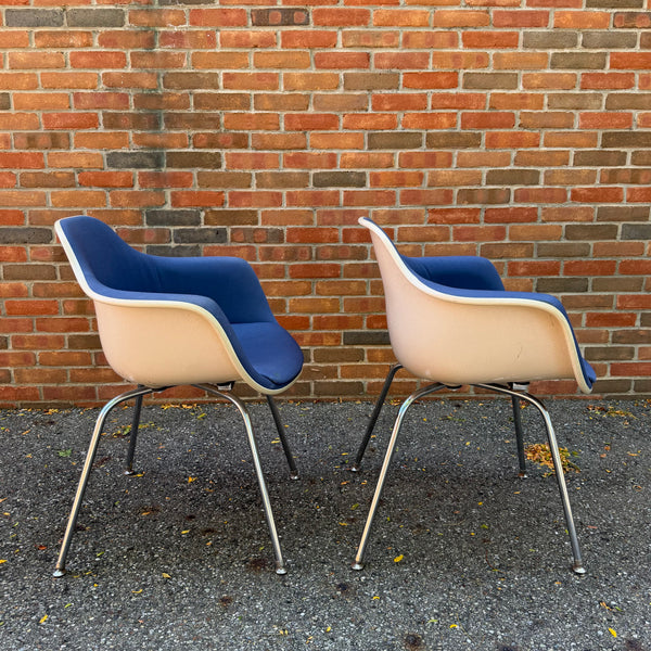 Pair of Vintage Krueger Metal Products Fiberglass Upholstered Shell Armchairs