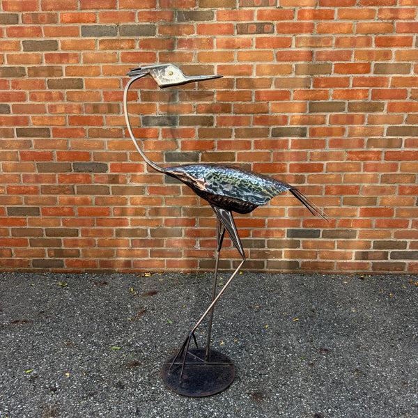 Vintage Handcrafted Metal Crane or Heron Garden Sculpture