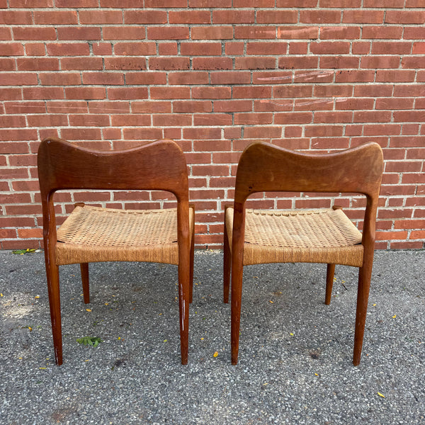 Pair of 1960s Arne Hovmand Olsen for Mogens Kold Teak Woven Side Chairs
