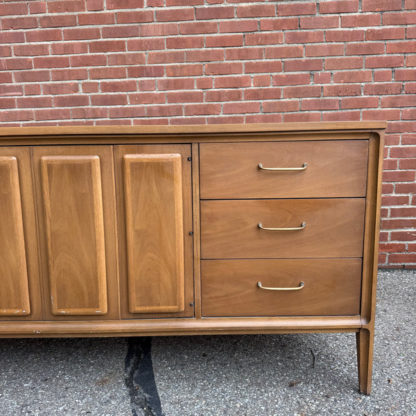 Vintage Broyhill Forward Walnut Lowboy Nine-Drawer Dresser