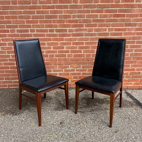 Set of 4 Vintage Dillingham Walnut & Black Leather Dining Chairs