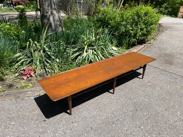 Long Mid-Century Basset Furniture Surfboard Walnut Coffee Table