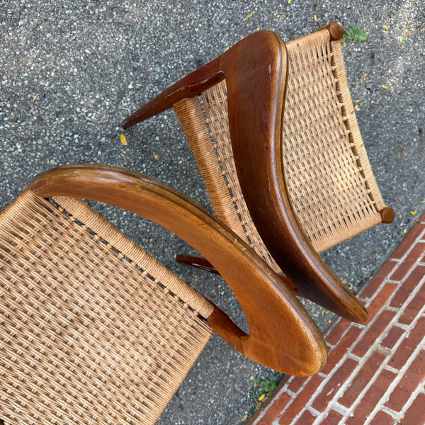 Pair of 1960s Arne Hovmand Olsen for Mogens Kold Teak Woven Side Chairs