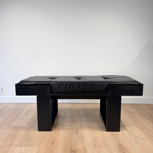 Columbian Leather and Ebonized Post Modern Bench