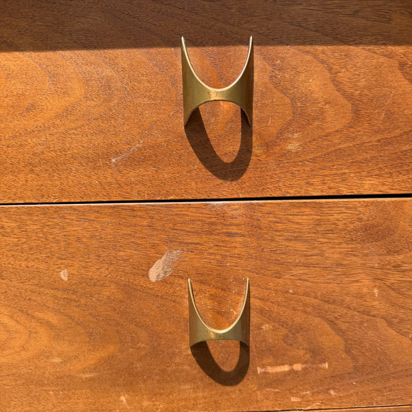 Mid Century Modern Broyhill Brasilia 9 Drawer Walnut Lowboy with Two Mirrors