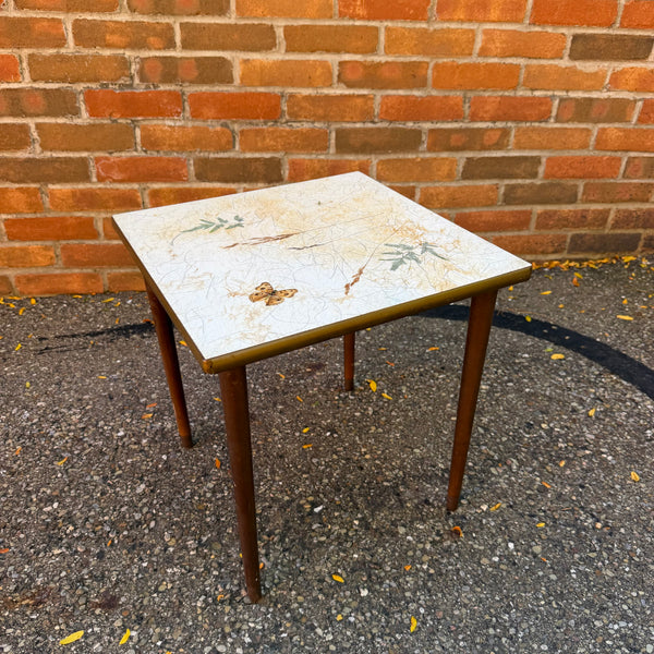 Vintage Mid-Century Modern Botanical Butterfly Laminate Side Table