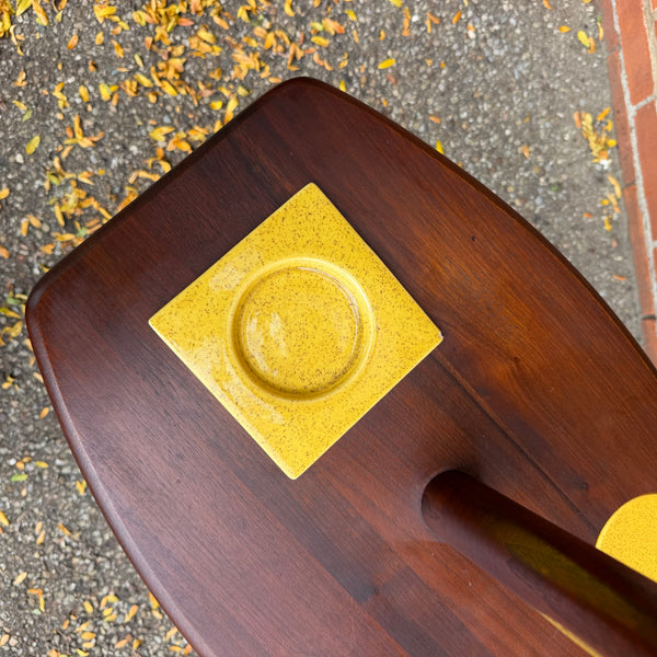 Vintage Mid-Century Modern Walnut Laurel-Style Floor Lamp Table with Ceramic Ashtray & Coasters