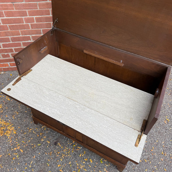 Vintage Mid-Century Modern Walnut Flip-Top Bar & Storage Cabinet on Casters