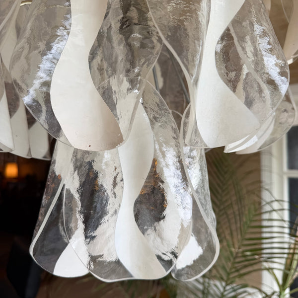 1970s Murano-Style Lucite and Chrome Waterfall Petal Chandelier