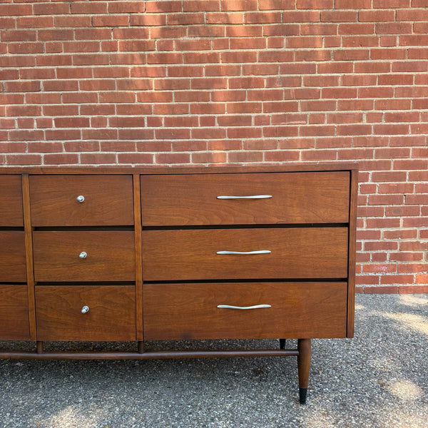 Lane Acclaim Walnut 9-Drawer Lowboy Dresser by Andre Bus for Lane Furniture