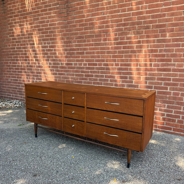 Lane Acclaim Walnut 9-Drawer Lowboy Dresser by Andre Bus for Lane Furniture