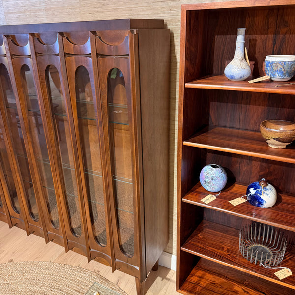 Vintage Tobago Brutalist Mid-Century Modern Walnut Display Cabinet on Custom Legs