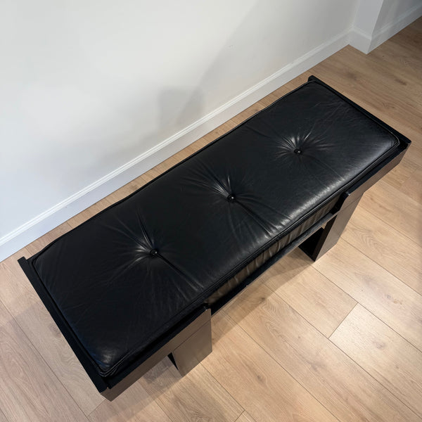 Columbian Leather and Ebonized Post Modern Bench