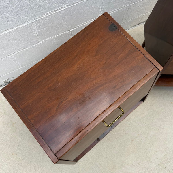 Pair of American of Martinsville “Dania” Walnut Drop-Down Nightstands