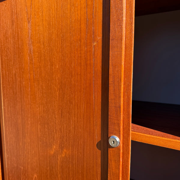 1960s Danish Modern NIPU Teak Tambour Door Storage Cabinet