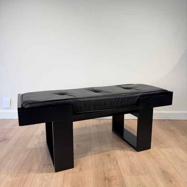 Columbian Leather and Ebonized Post Modern Bench