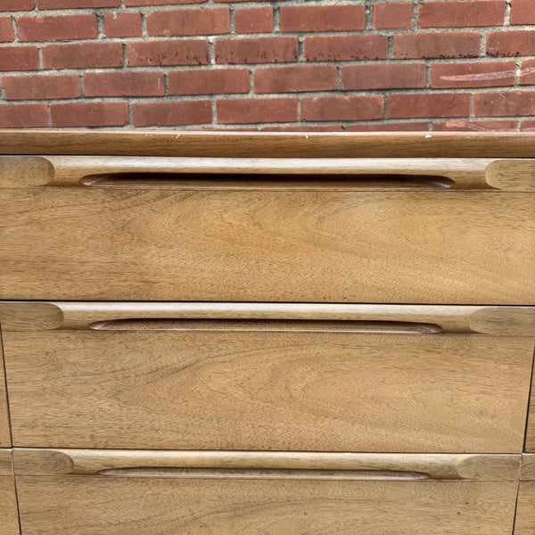 Mid-Century Modern Walnut 9-Drawer Lowboy Dresser with Mirror