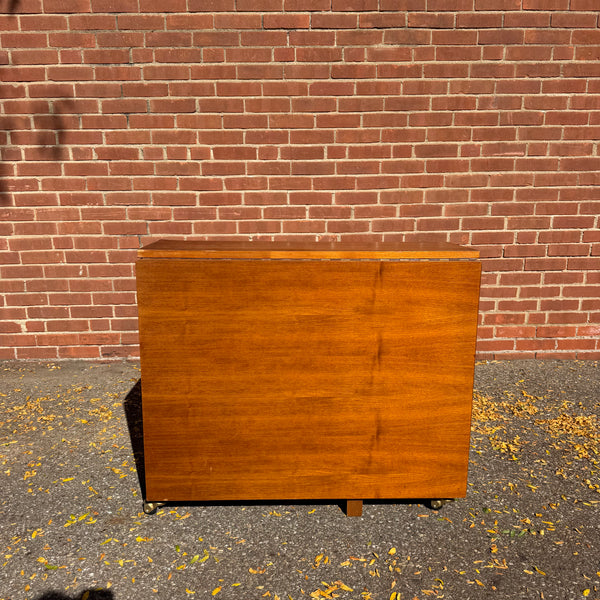 1960s Romanian Mid-Century Modern Walnut Drop-Leaf Hideaway Dining Table & 4 Folding Chairs