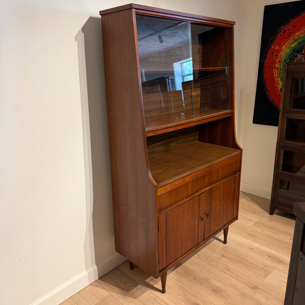 Mid Century Modern Walnut Display Hutch with Sliding Glass Doors