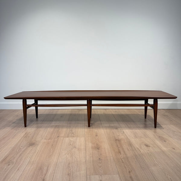 Long Mid-Century Basset Furniture Surfboard Walnut Coffee Table