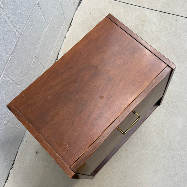 Pair of American of Martinsville “Dania” Walnut Drop-Down Nightstands