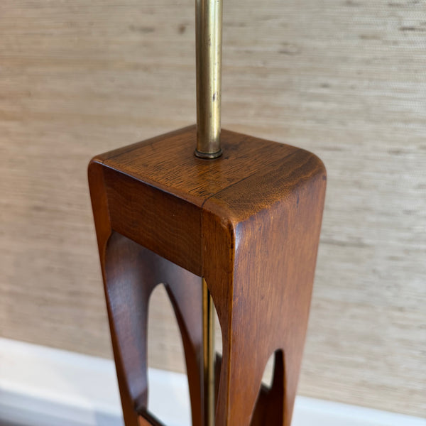 Mid Century Modern Modeline Walnut Enamel and Burlwood Table Lamp